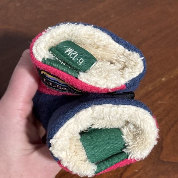 LL Bean Baby Toddler 6-12M Hat & Mitten Set Mountain Classic Fleece Color block - Picture 10 of 12